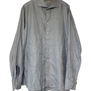 Stenstroms Men's Blue Plaid Houndstooth Fitted Long Sleeve Size Large 17.5 by 44